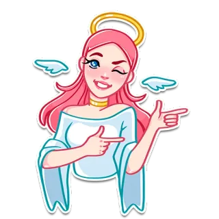 😉 Engel, Heiligenschein, Flügel, Mädchen, Zeigen, Cartoon, Sticker telegram sticker
