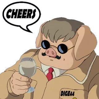 🍻 Porco Rosso CHEERS cerdo animado, salud, brindis, animación, Porco Rosso telegram sticker