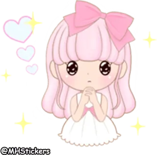 🙏 @MHStickers sticker, carino, ragazza, kawaii, rosa, cartone animato telegram sticker
