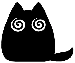 🤯 Katze, Spiralaugen, hypnotisiert, Cartoon, schwarz, Tier telegram sticker