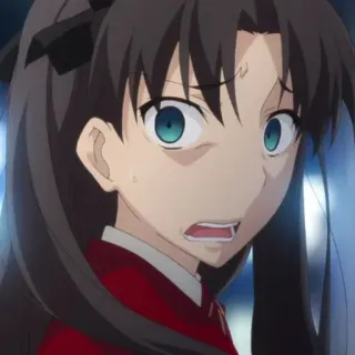 😱 Rin Tohsaka Fate/stay night Anime, Cartone animato, Donna, Personaggio, Espressione, Paura telegram sticker