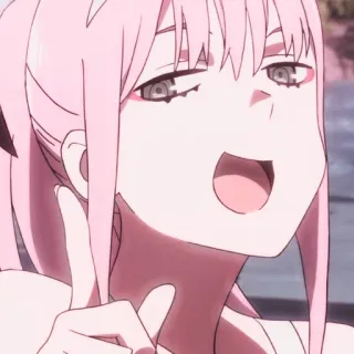 🍓 Zero Two Darling in the Franxx Anime, Mädchen, Rosa, Frieden, Süß telegram sticker