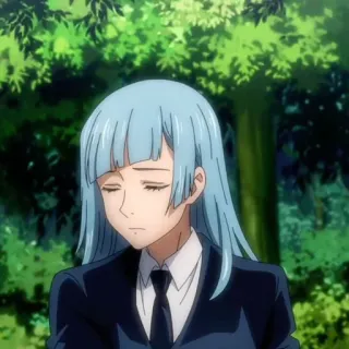 🦋 Miwa Kasumi Jujutsu Kaisen Anime, Jujutsu Kaisen, Miwa Kasumi, blaue Haare, Zauberer, traurig, Manga, Charakter telegram sticker