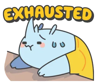 😓 EXHAUSTED exausto, cansado, desenho animado, azul, sonolento, personagem, preguiçoso telegram sticker