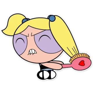 💇‍♀️ Bubbles Powerpuff Girls Cartone animato, Carino, Spazzola per capelli, Arrabbiato, Lotta telegram sticker