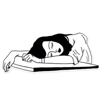 💤 schlafend, müde, Frau, Tisch, erschöpft, ausgelaugt whatsapp sticker