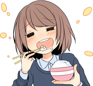 🍚 anime, eating, rice, cute, food, chopsticks, girl telegram sticker