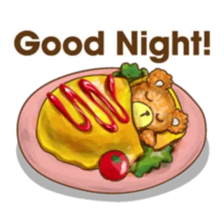 🌚 Good Night! cibo, omurice, orso, buonanotte, carino, kawaii, pomodoro, ketchup whatsapp sticker