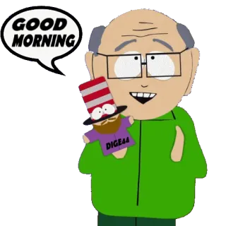 🛏 GOOD MORNING การ์ตูน, ผู้ชาย, หมวก, เซาท์พาร์ค, ทักทาย telegram sticker