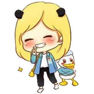 😁 만화, 소녀, 카와이, 귀여운, 오리, 스티커 telegram sticker