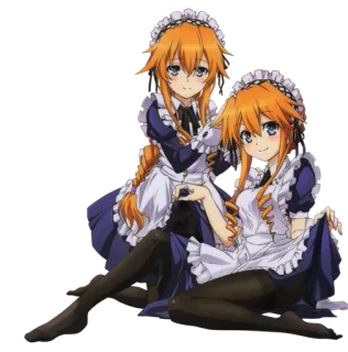 😏 Anime, Maid, Gêmeas, Cabelo Laranja, Fofo/a, Ilustração telegram sticker