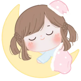 🧸 sleep, girl, moon, cute, dream, cartoon whatsapp sticker