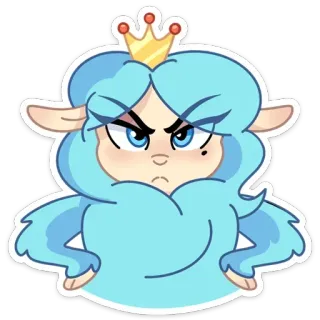 😡 Prinzessin, Königin, Cartoon, wütend, Krone, blaue Haare telegram sticker