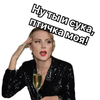 🙈 Ну ты и сука, птичка моя! frau, party, russisch, beleidigung, wein, fluchen telegram sticker