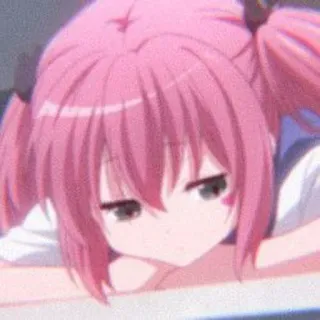 😔 garota anime, cabelo rosa, fofa, mangá, desenho animado telegram sticker