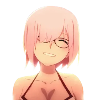 😁 Anime, Fille, Sourire, Personnage, Lunettes, Cheveux roses, Maillot de bain telegram sticker