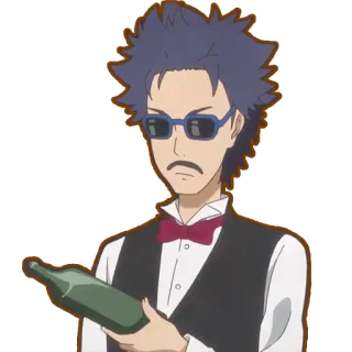 😎 anime, cameriere, occhiali, papillon, bottiglia telegram sticker
