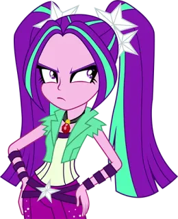 😒 Aria Blaze Equestria Girls dibujos animados, animado, chica, enojada, pelo morado telegram sticker