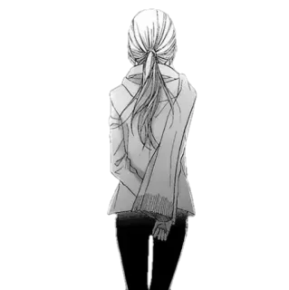 😔 woman, anime, manga, drawing, ponytail, back view telegram sticker