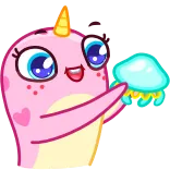 👍 만화, 일각고래, 해파리, 귀여운, 분홍색, 동물 telegram sticker