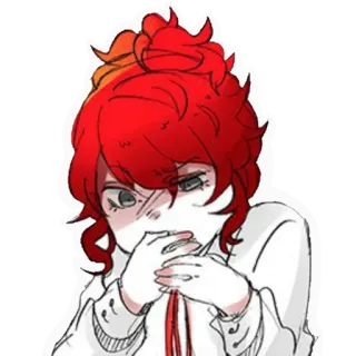 🤢 anime, manga, dibujo animado, pelo rojo, triste, ilustración telegram sticker
