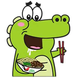 🍜 alligator, crocodile, cartoon, food, noodles, chopsticks, cute telegram sticker