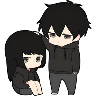 😔 anime, cartoon, sad, couple, emotional, chibi, cute telegram sticker