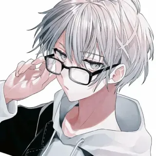 😒 anime, anime boy, glasses, gray hair, character, illustration telegram sticker