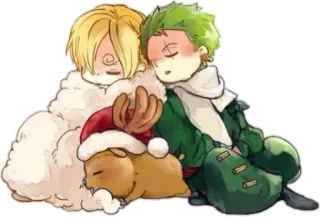 😴 Sanji, Zoro One Piece anime, cartoon, sleep, character, christmas telegram sticker