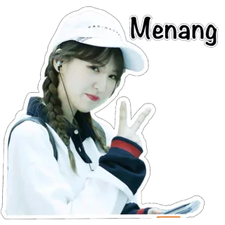 😎 Menang 和平标志, 胜利, 女孩, 辫子, 帽子, 韩国, 亚洲, 女人 telegram sticker