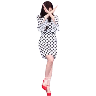 🙅‍♂️ wanita, tangan menyilang, gaun, polkadot, mode, gestur, pose telegram sticker