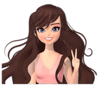 ✌ fille, signe de paix, dessin animé, souriant, femme whatsapp sticker