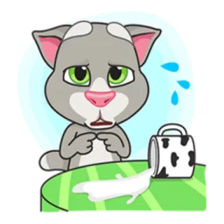😞 Tom Cat Talking Tom and Friends cat, spilled milk, sad, cartoon telegram sticker
