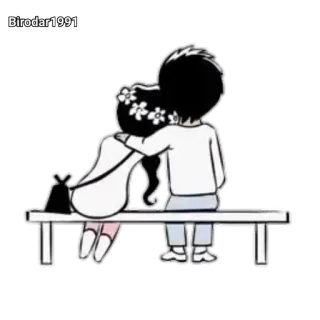 ❤️ Birodar1991 Paar, Bank, Liebe, Cartoon, Romantik, Beziehung telegram sticker