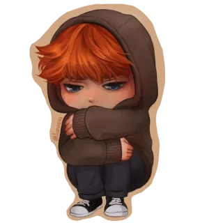 😔 anime, sad, hoodie, chibi, lonely telegram sticker