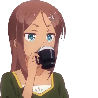 ☕ anime, drinking, tea, cartoon, character, woman, cup telegram sticker