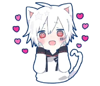 😍 anime, cat, kawaii, hearts whatsapp sticker