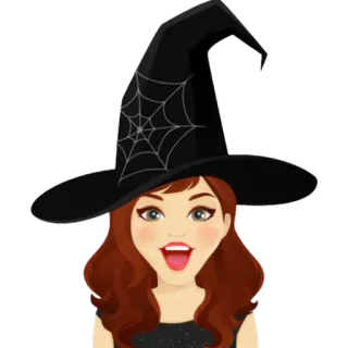 🧙‍♀ Hexe, Halloween, Frau, Cartoon, Magie, Hut, Spinnennetz whatsapp sticker
