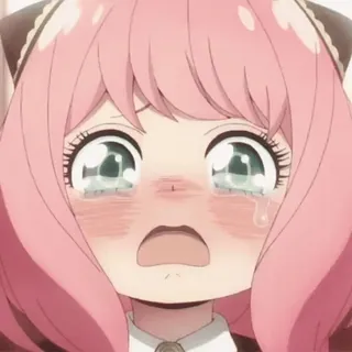 🥺 Anya Forger Spy × Family Anime, Menangis, Kartun, Rambut merah muda, Gadis anime, Sedih whatsapp sticker