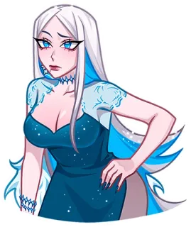 🤨 Anime, Kobieta, Sukienka, Białe włosy, Niebieskie oczy, Kreskówka telegram sticker