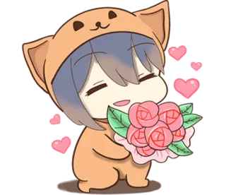 😻 anime, chibi, cute, roses, love, hearts telegram sticker