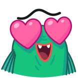 😍 monstruo, lindo, dibujos animados, ojos de corazón, amor, pez whatsapp sticker