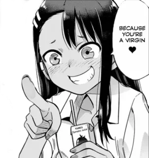 😜 BECAUSE YOU'RE A VIRGIN Anime, Manga, Virgen, Dibujos animados, Texto, Chica, Acoso escolar telegram sticker