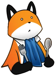 🙄 zorro, animal, dibujos animados, lindo, tenedor, cuchara, cocina, camarero telegram sticker