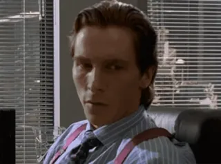 👌 Patrick Bateman American Psycho American Psycho, Patrick Bateman, Christian Bale, jaren 80, zakenman, film telegram sticker