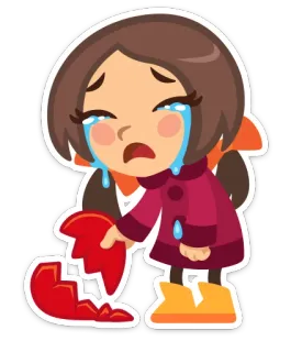 💖 traurig, weinen, gebrochenes Herz, emotional, Cartoon, Mädchen whatsapp sticker