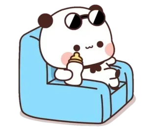 🥛 Dessin animé, Animal, Ours, Lunettes de soleil, Mignon, Détendu, Canapé, Biberon whatsapp sticker