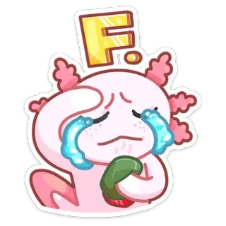 😭 F axolotl, pleurer, triste, emoji, autocollant, dessin animé whatsapp sticker