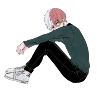 😞 Shoto Todoroki My Hero Academia Anime, Anak laki-laki, Duduk, Shoto Todoroki, My Hero Academia, Sedih whatsapp sticker