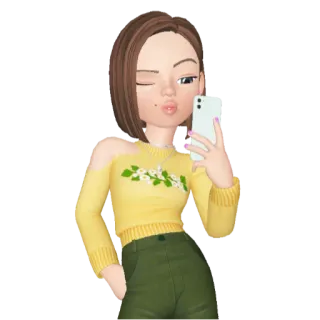 🤳 Selfie, Cartoon, Frau, Gelber Pullover, Casual telegram sticker